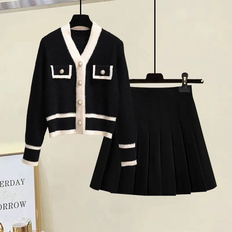 Fashion and Casual Women's Set for Spring New Korean Version Navy Collar Sweater High Waisted Skirt Two-piece Set