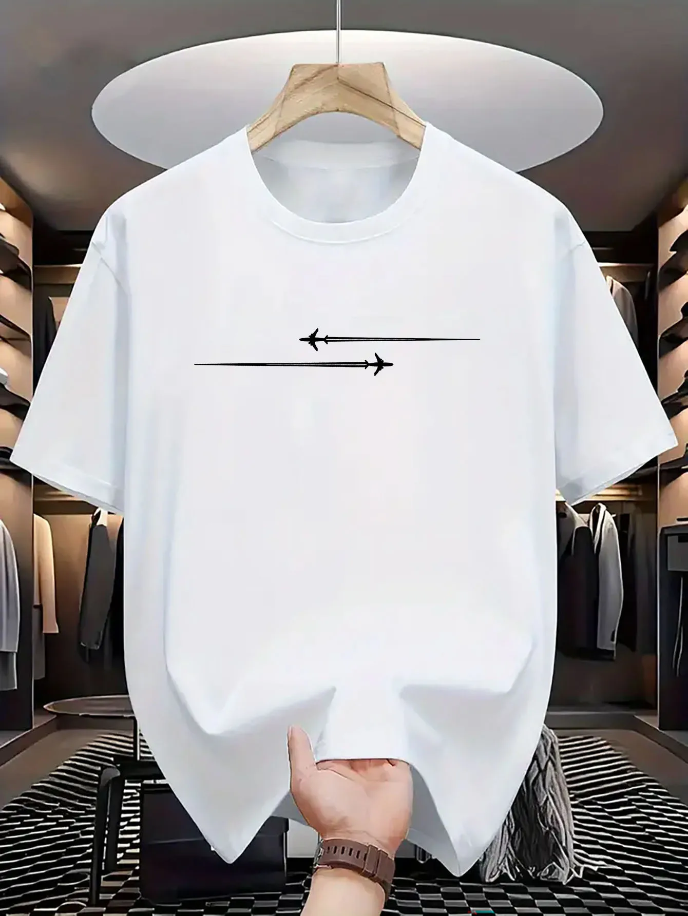 

Men's Round Neck Fashion Tee with Creative Airplane Print Breathable Comfortable Polyester Ideal for Sports Outdoor Activities