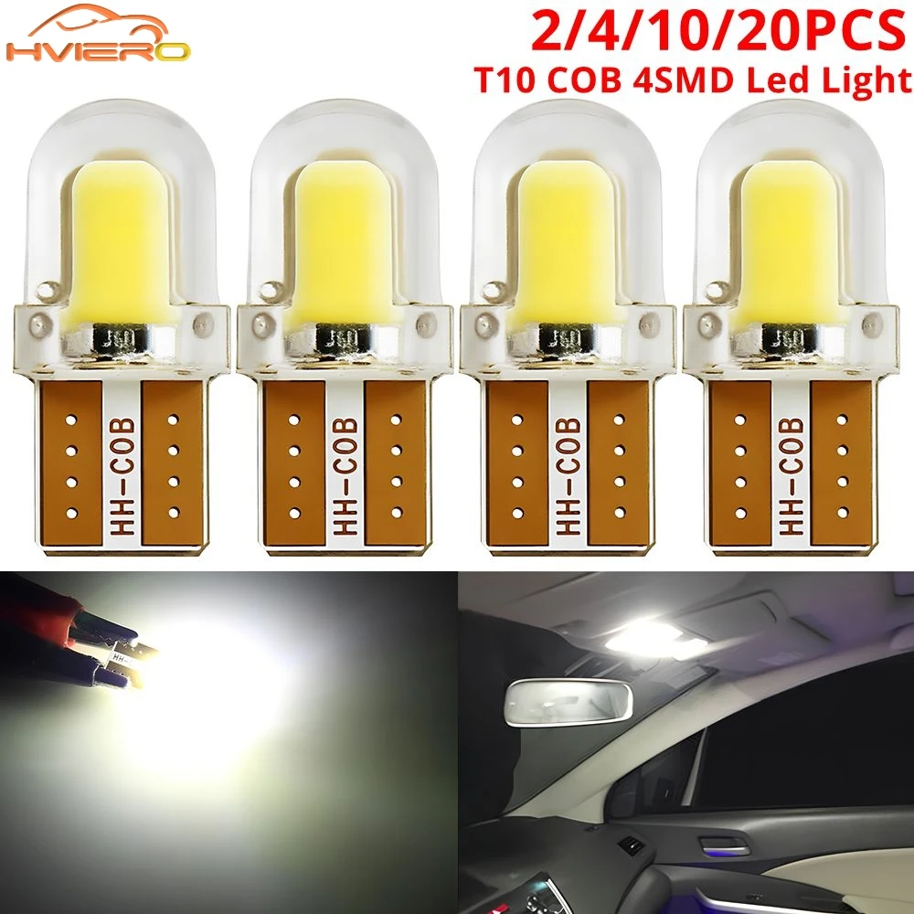 

2/4/10Pc Car Led W5w T10 Parking Turn Signal Lights 194 168 COB 4smd Ultra Bright Auto Wedge Clearance Door License Plate Light