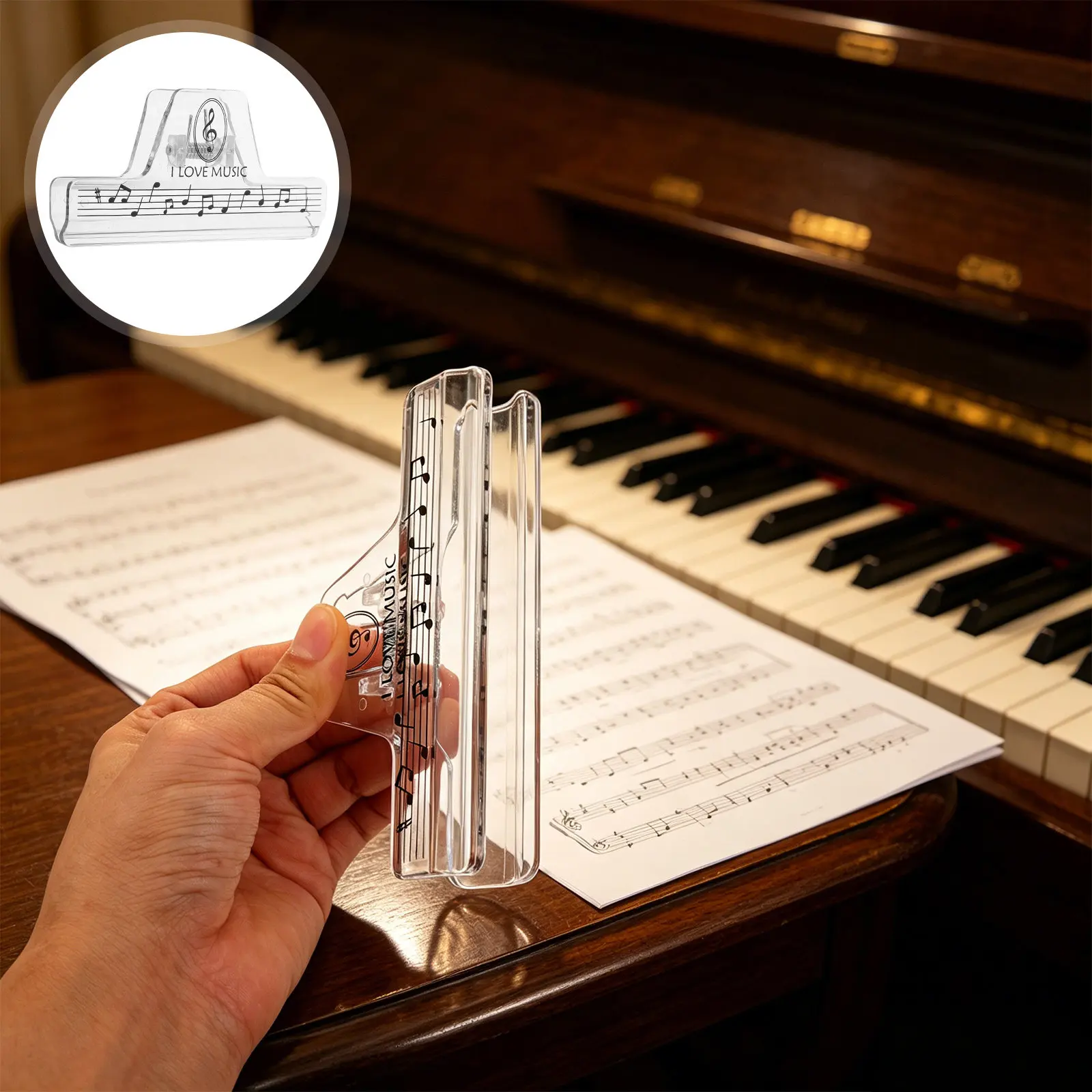 2Pcs Transparent Plastic Music Book Clip Wide Clamp Strong Hold for Piano Guitar Violin Sheet Music Notes Page Paper Clamps