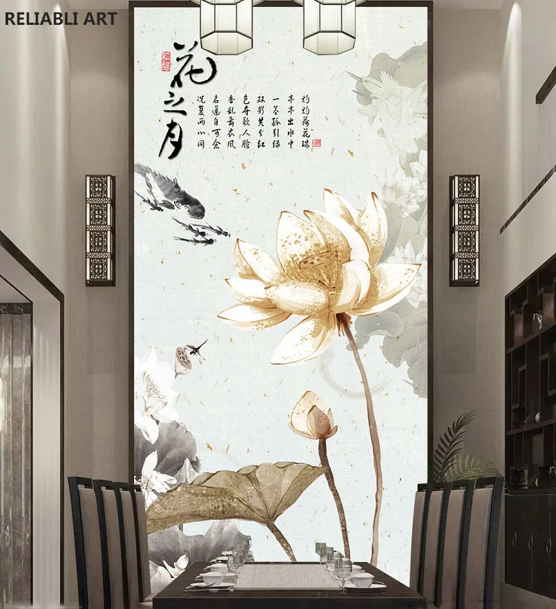 

Modern Chinese Style Lotus Poster Canvas Prints Entrance Study Room Decor,Decor Painting , Wall Art Picture, Cuadros, Unframed