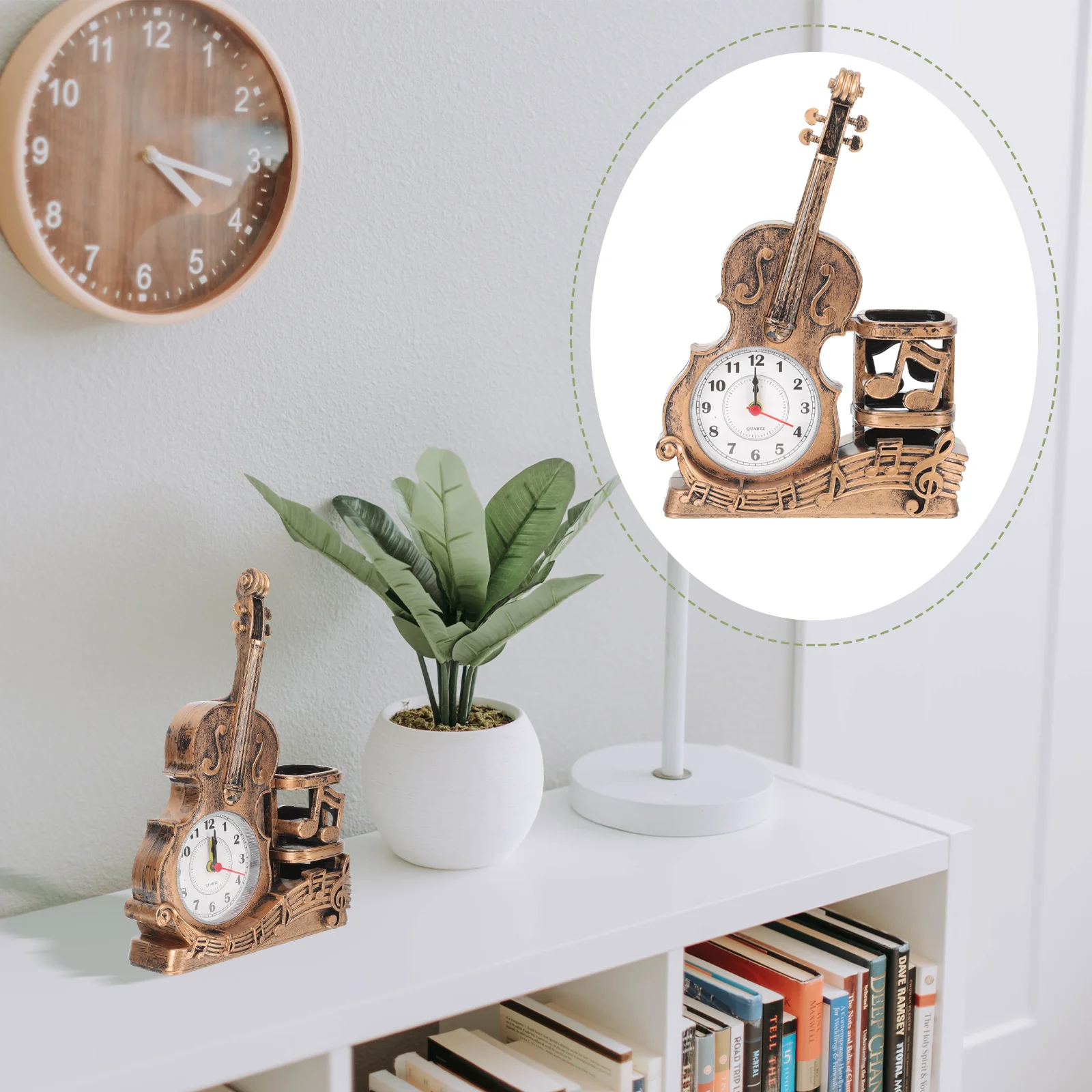 Decorative Clock Pen Holder Festival Gift Alarm Violin Shape Table Plastic Desktop Decoration