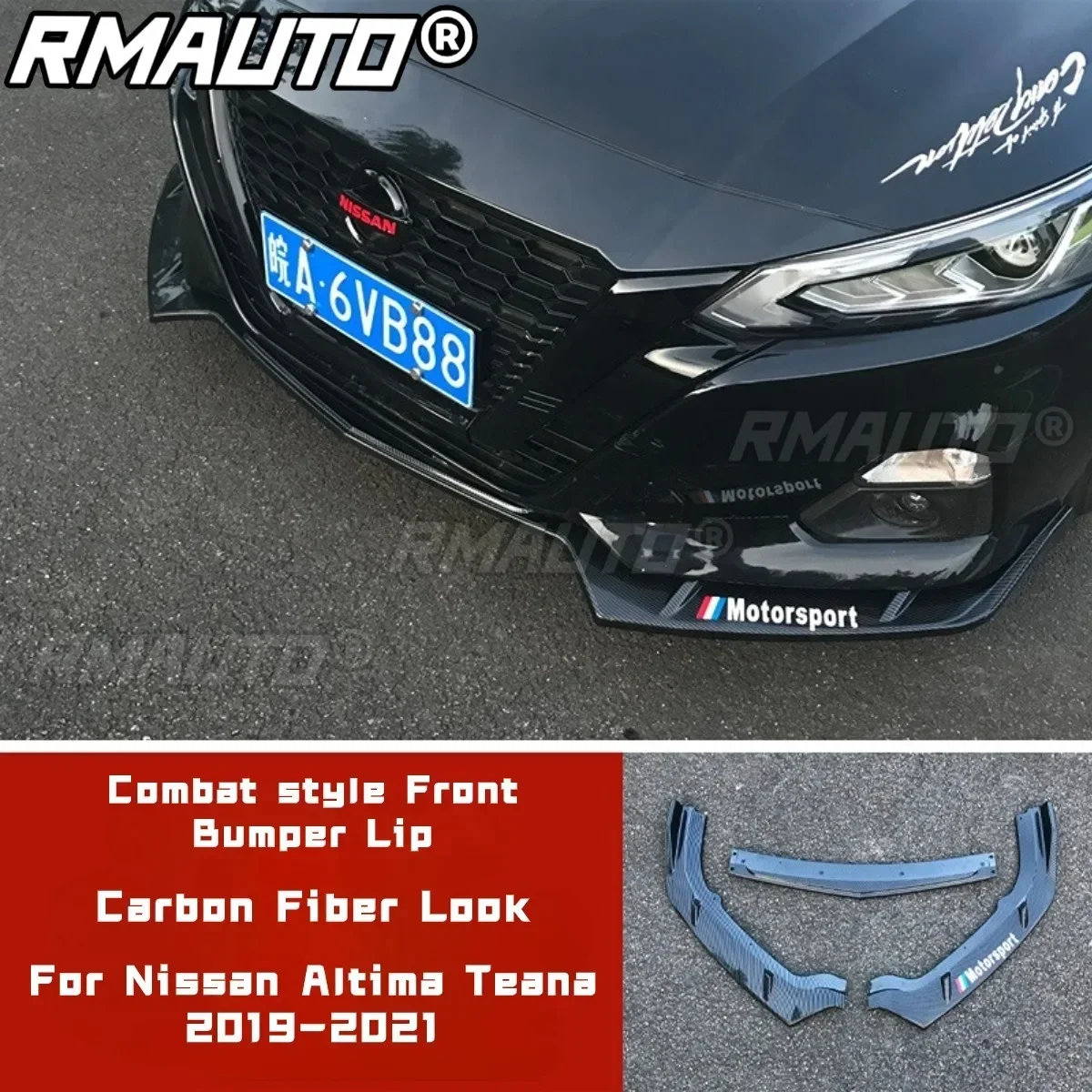 

For Nissan Altima Teana 2019-2021 Body Kit Front Bumper Lip Carbon Fiber Look Combat Style Bumper Splitter Car Accessories
