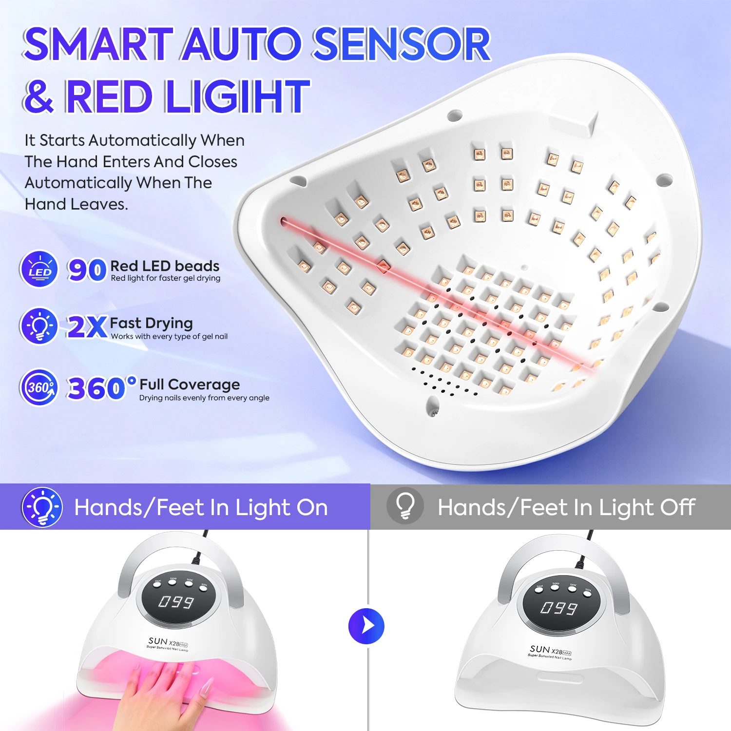 380W UV LED Asciugatrice per unghie Macchina per unghie 90LED Gel Polish Curing Lampada per manicure con manico Luci rosse Lampada per unghie per salone