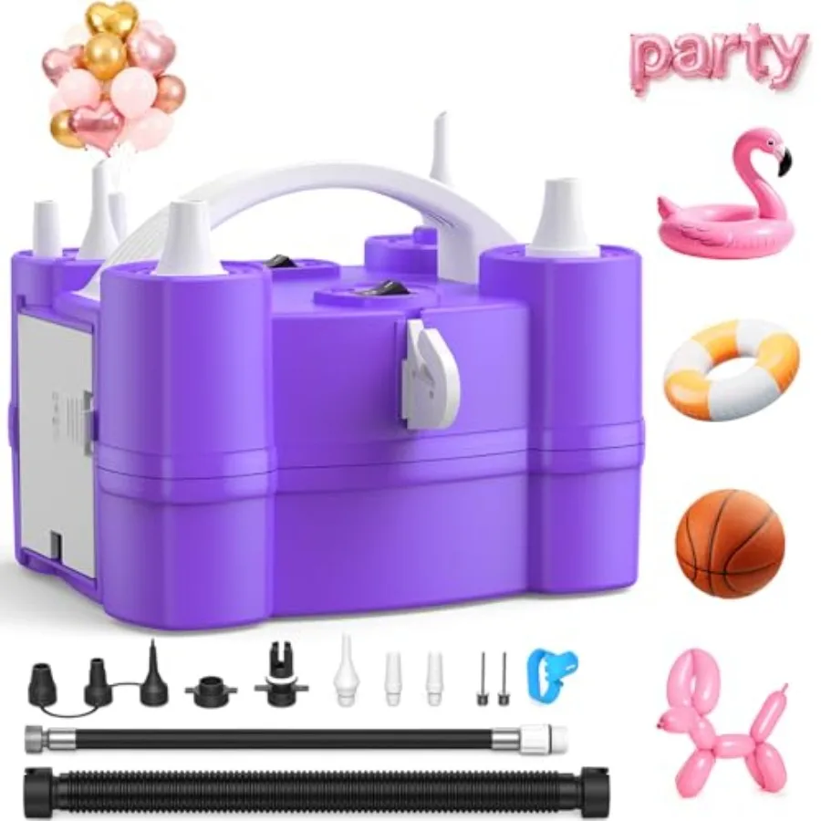 

Электрический насос для шаров 4-в-1 с тремя портами для накачивания, подходит для всех видов шаров, а также для спортивных мячей.