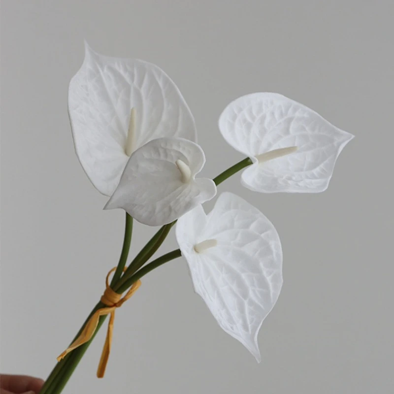 

High Quality 4Pcs/Bundle Real Touch Anthurium PU Artificial Flower Home Decor Flores Plante Wedding Flower Fake Leaves