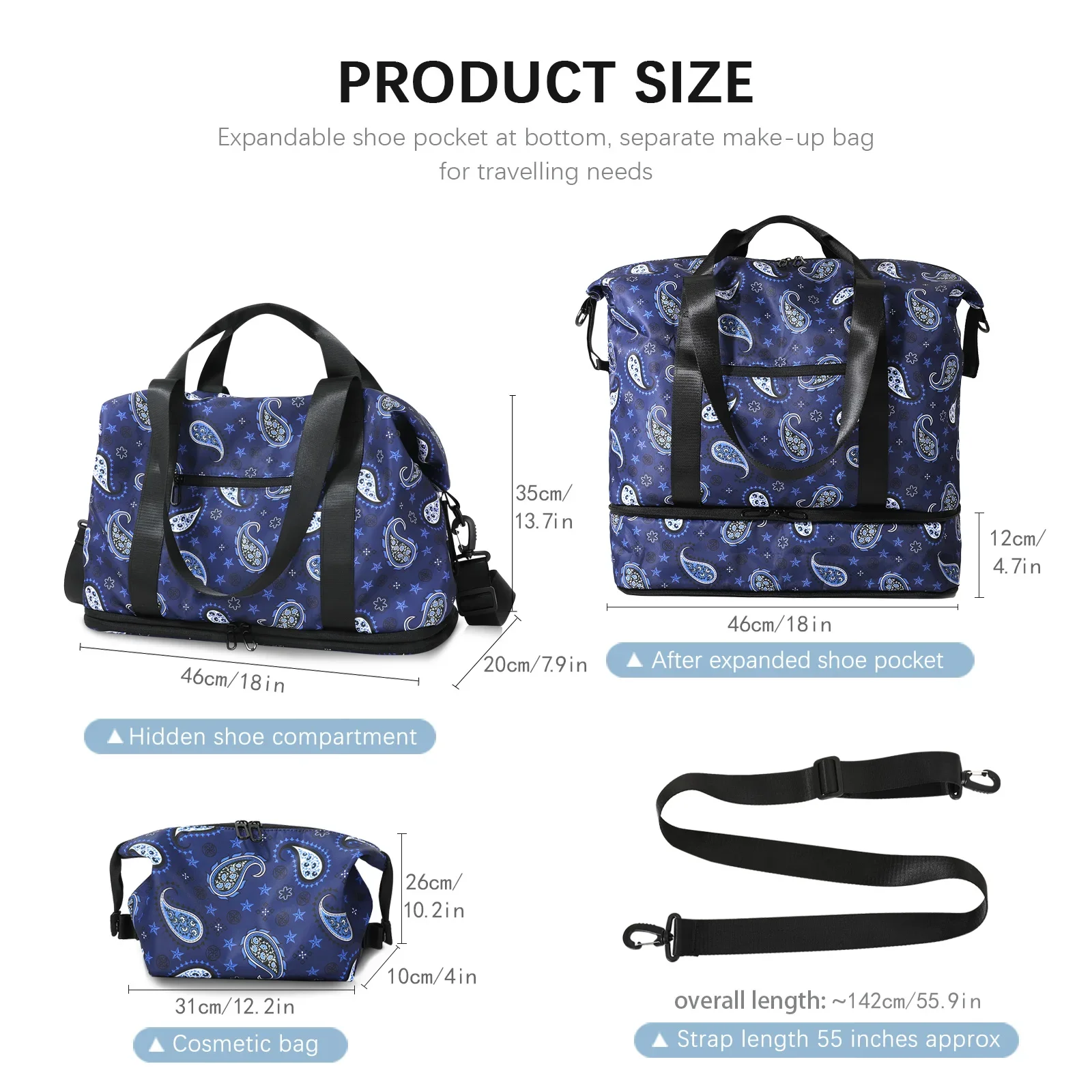 Borsa da viaggio per weekend CANBOUN, borsa da viaggio sportiva spaziale espandibile, set da 2 pezzi, con scomparto per scarpe, viaggio unisex a breve distanza