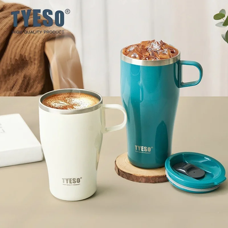TYESO Isolierte Kaffeetasse aus Edelstahl, 400/500 ml, Becherflasche, Autotasse mit Griff, thermische Eiste, Reisebecher, Zuhause, Outdoor
