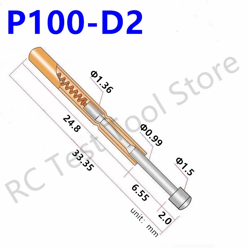 

100 шт., пружинный тестовый зонд, строительный пружинный тестовый контакт P100-D, никелированная круглая головка, диаметр 1,5 мм, пружинный тестовый инструмент Pogo Pin PCB