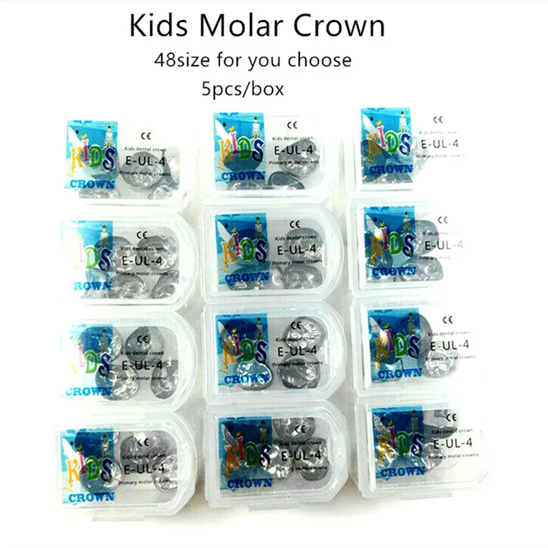 5Pcs Dental Kids Primary Molar Crown Upper Teeth Protect Crowns Stainless Steel 24 Size Upper L/R