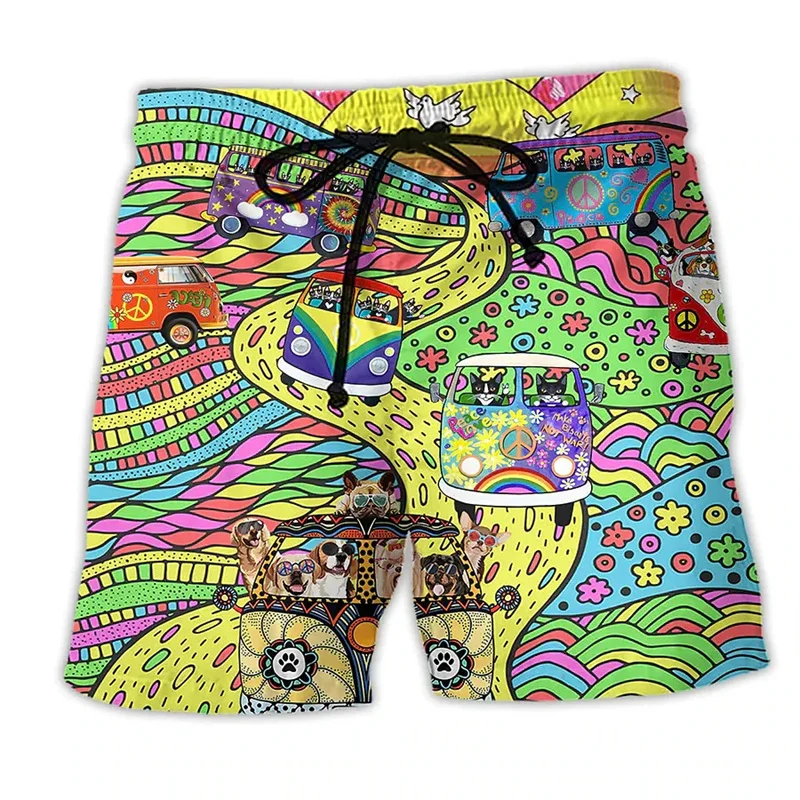 Bunte Graffiti 3d gedruckt Surfbrett Shorts coole Sommer Straße Hip Hop Badehose für Herren Urlaub Strand Trend Shorts