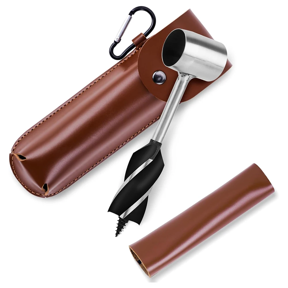 مثقاب خشبي يدويا للبقاء على قيد الحياة، أداة مثقاب عين سكوتش ومستوطنين للتخييم، في الهواء الطلق، مع صندوق واقي وخطاف