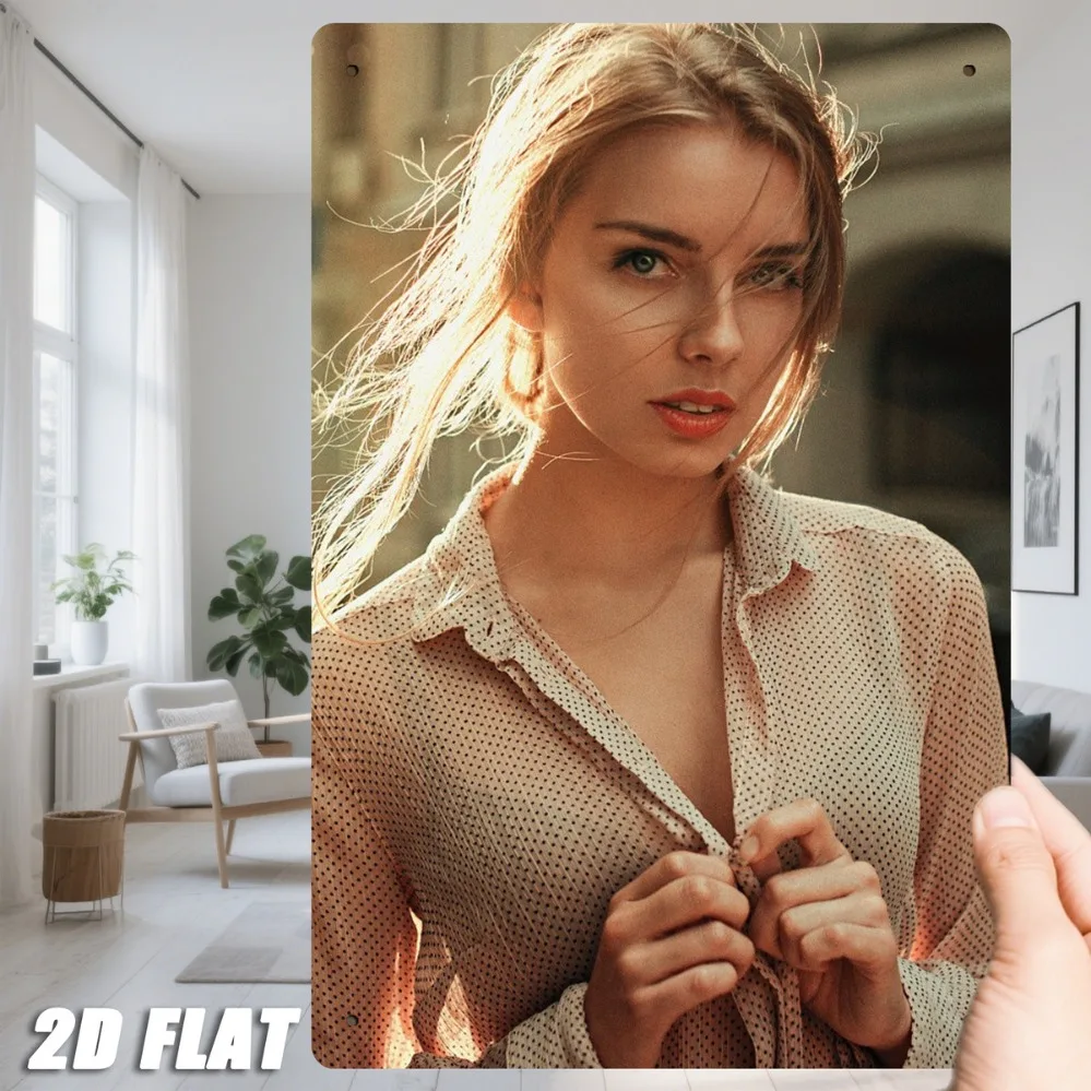 HD Metal Tin Sign, Sexy Blonde Woman in Polka Dot Shirt Vintage Metal Poster, Aesthetic Wall Art Decor for Home Bar Man Cave, Re