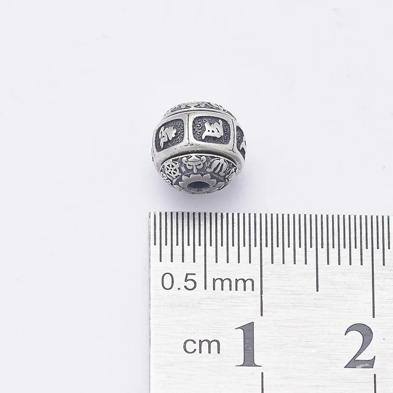 100% 925 Silver Tibetan OM Mani Beads Sterling Buddhist Auspicious Symbols  Loose Beads DIY Bracelet Findings