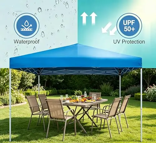 10x10 Pop Up Canopy Tent Easy Set-up Outdoor Patio Canopy Adjustable Straight Leg Heights Instant Shelter with Wheeled