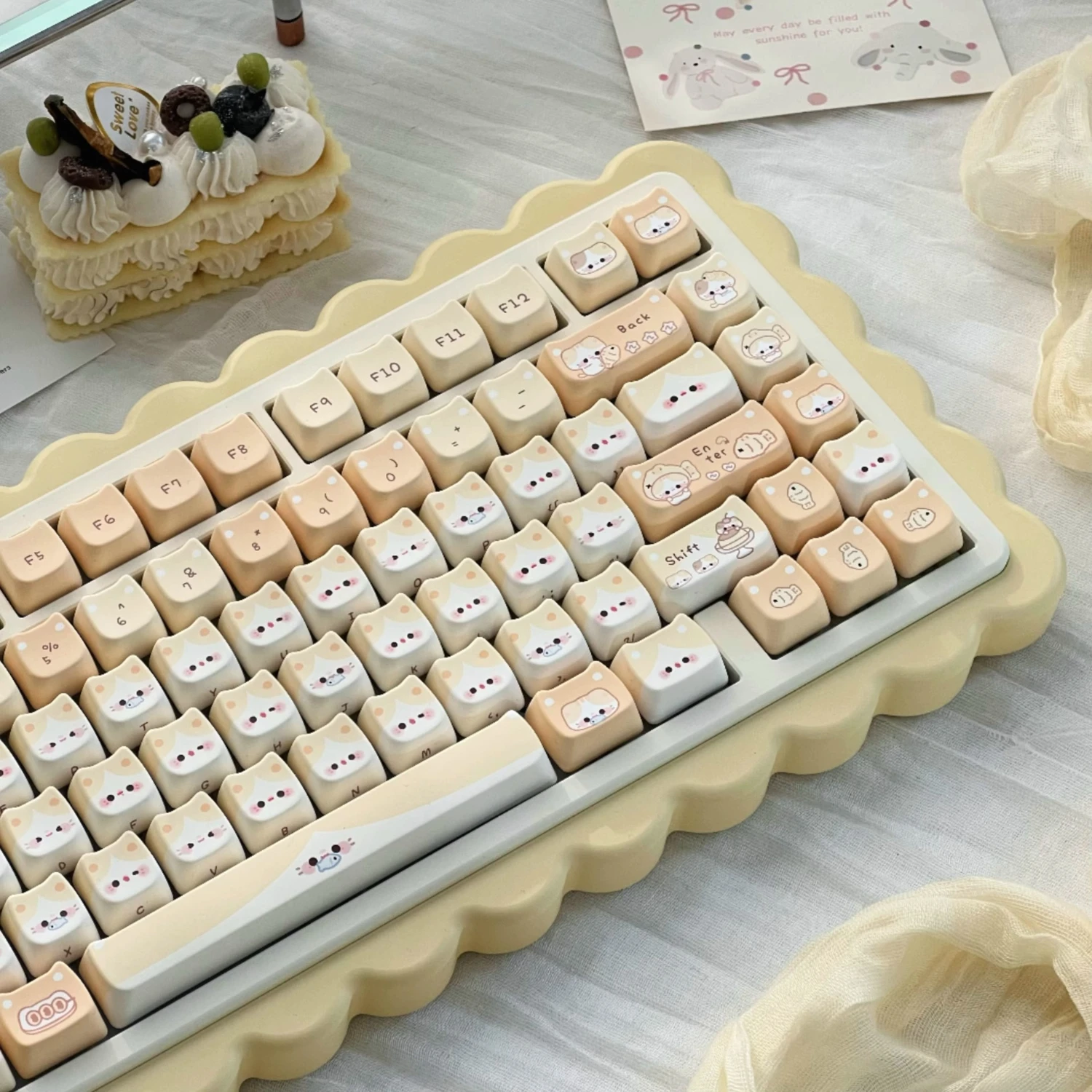 MAIMOOO Cute Cat Head Keycap MAO Profile PBT Five-sided Sublimation Berry Meow Custom Pink Keycaps for Mechanical Keyboard