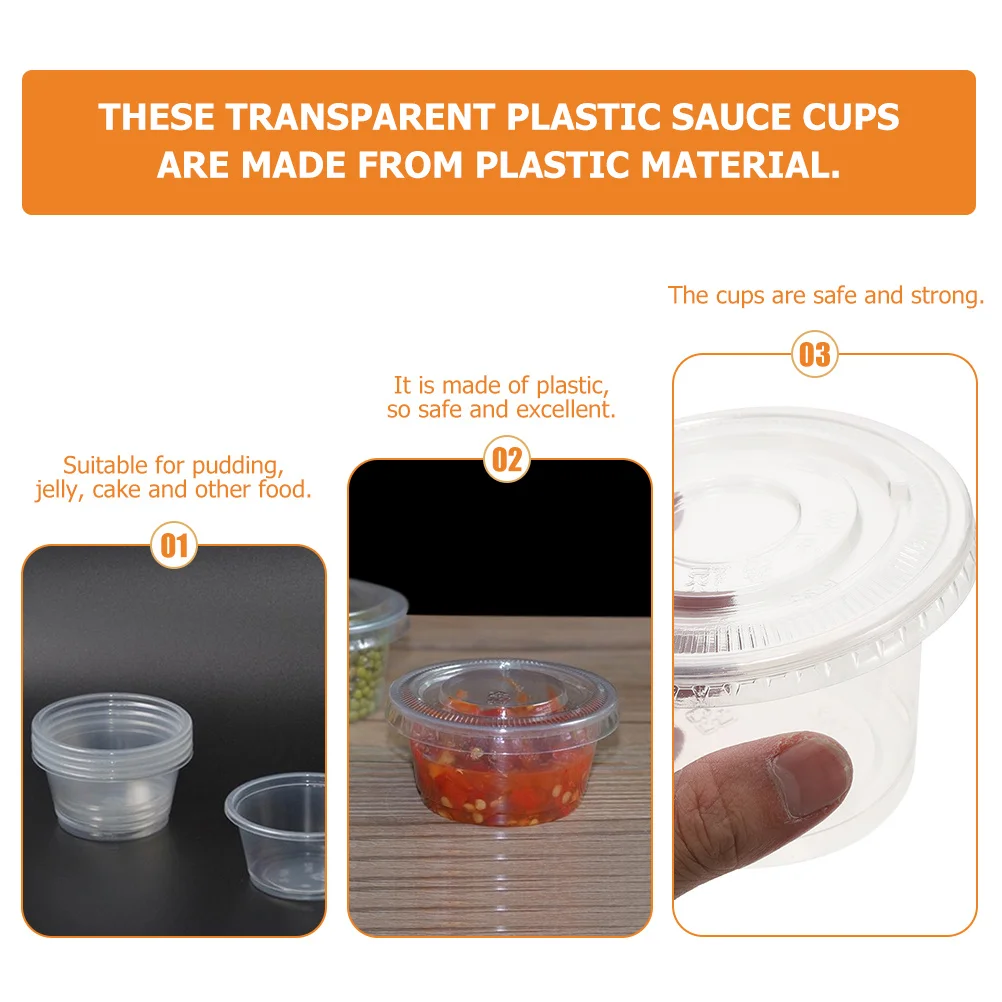 

100Pcs Plastic Condiment Portion Cups Clear Disposable Sauce Containers with Lids for Desserts Parties Gatherings