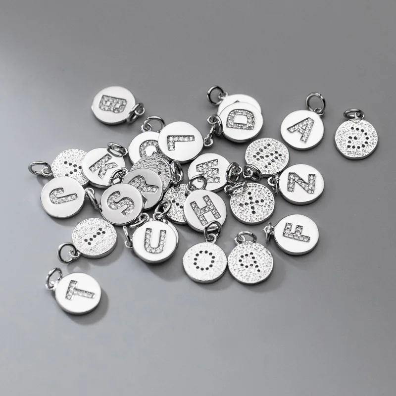 Trustdavis Real 925 Sterling Silver Simple Round 26 Letter CZ Pendant DIY Accessories For Women Wedding Fine Jewelry DG0114