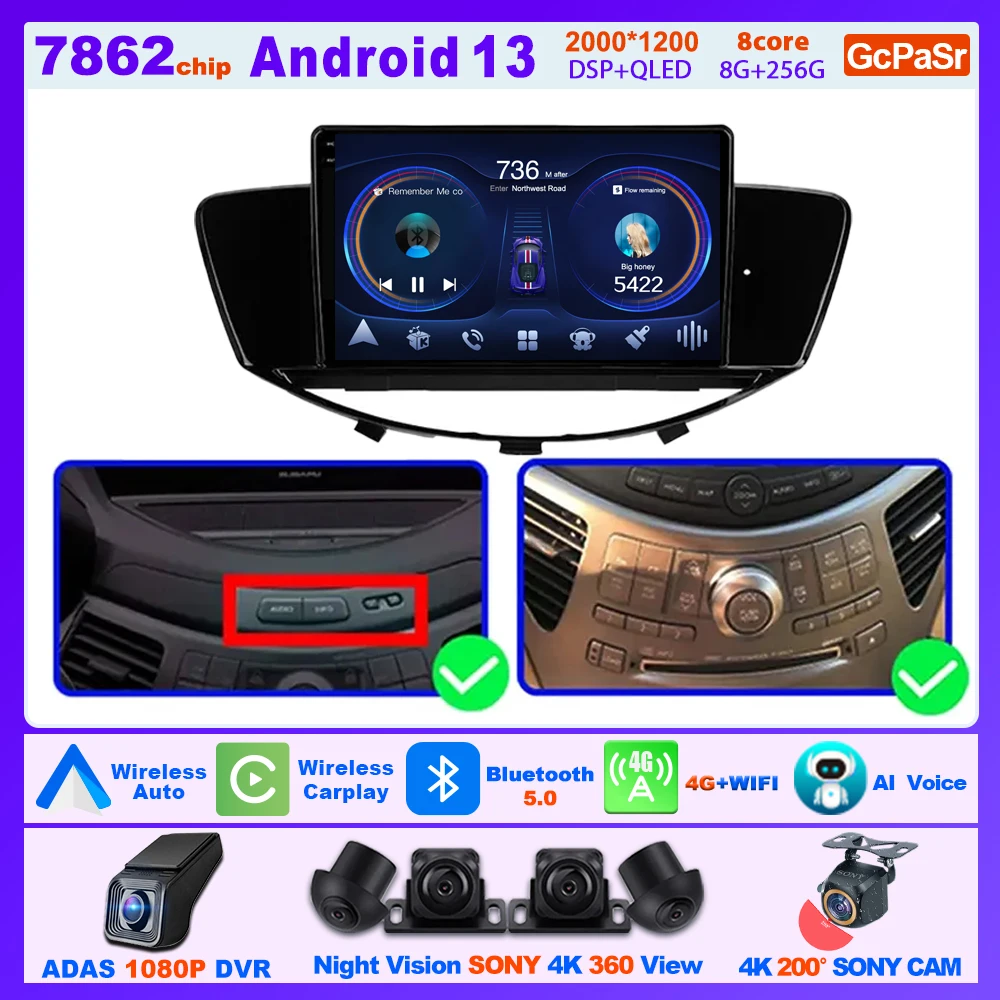 9 Inch Wireless Android CarPlay Radio For SUBARU TRIBECA WX W10 2004 - 2014 Multimedia Center Smart Car Systems 4G Wifi Display