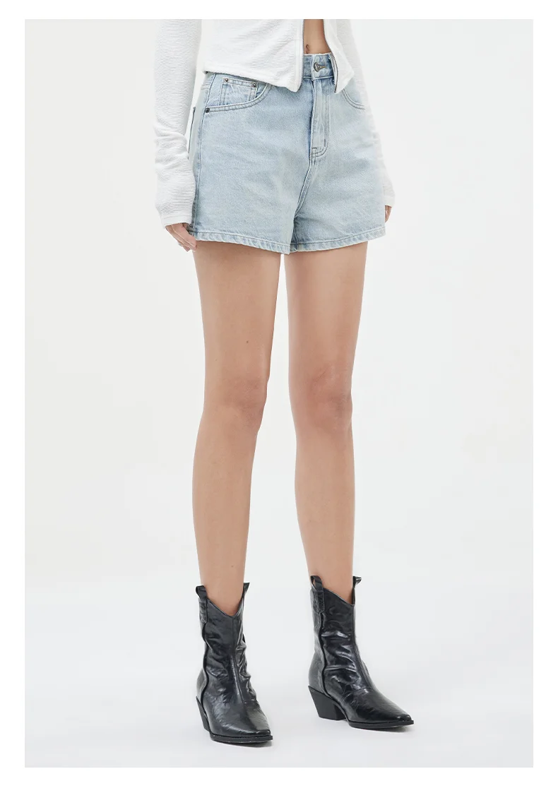 Blue high waist wide leg casual shorts Ladies 2025 spring/summer new loose hot pants A-line thin wide leg denim shorts