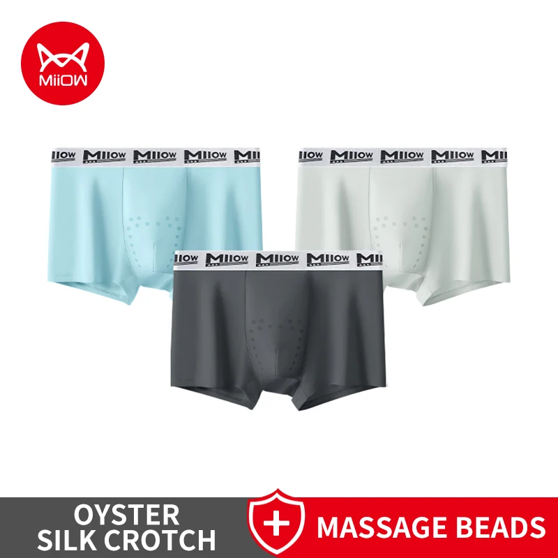 

MiiOW 3Pcs Ice Silk Men Underwear 10A Antibacterial 101 Massage Beads Crotch Men's Panties Breathable Man Underpants Boxershorts