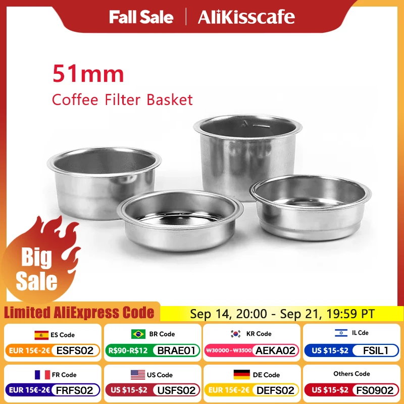 

51MM Coffee Filter Basket Non Pressurized Replacement For Delonghi EC9335 EC9665 Espresso Machine Accessories Barista Tool