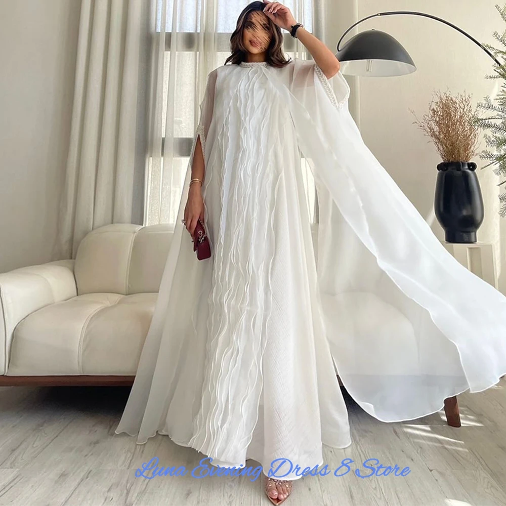 Klassisches Abendkleid aus Chiffon mit hohem Kragen, anmutige Partykleider mit Sweep-Zug, modische halbe Ärmel, individuelle Promi-Kleider