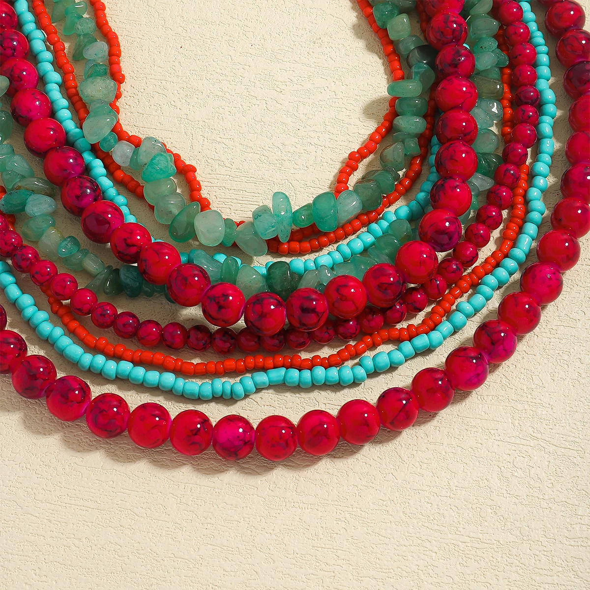ZAA Trendy Heavy Multilayer Colorful Natural Stone Necklace For Women Summer Vacation Charm Jewelry Wedding Party Accessories