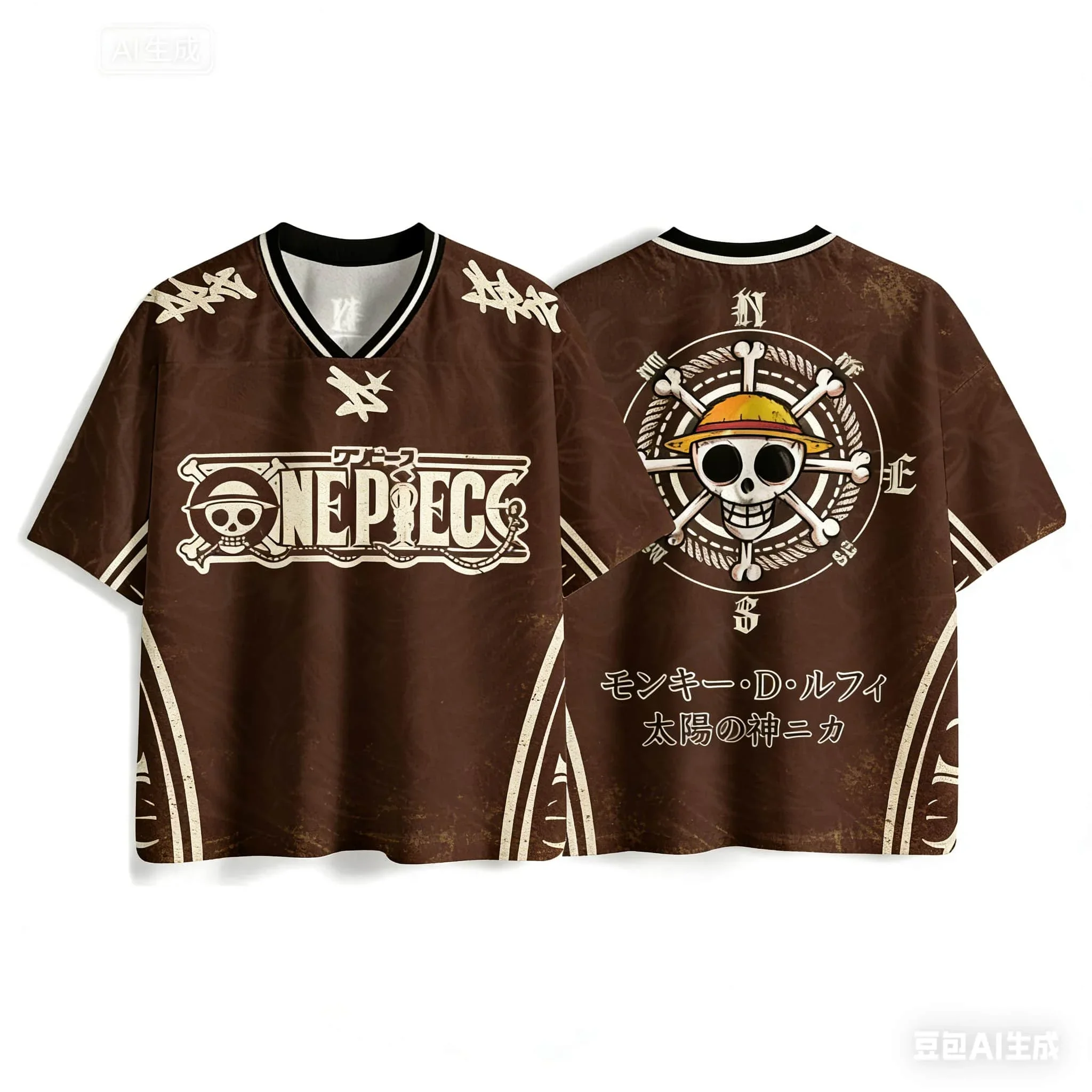 One Piece Strohhut-Piraten Oversized V-Neck Jersey 3D Schnelltrocknendes T-Shirt für Männer, Frauen, Kinder, Anime-Fan-Tee, Sommer-Streetwear – Detail 7