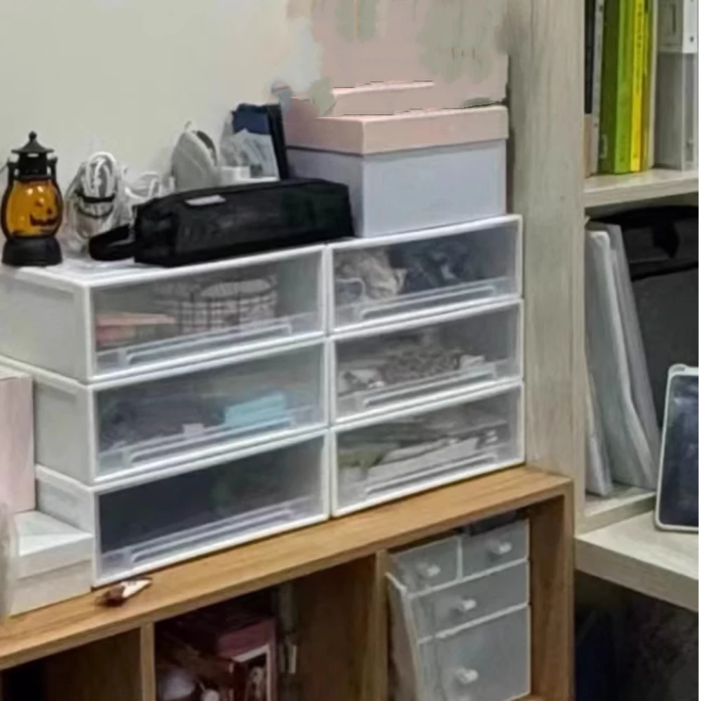 

Fashion Clear Desktop Storage Box Plastic Cosmetics Stationery Table Organizer Bracelets Necklaces Office Storage Cabinet Office