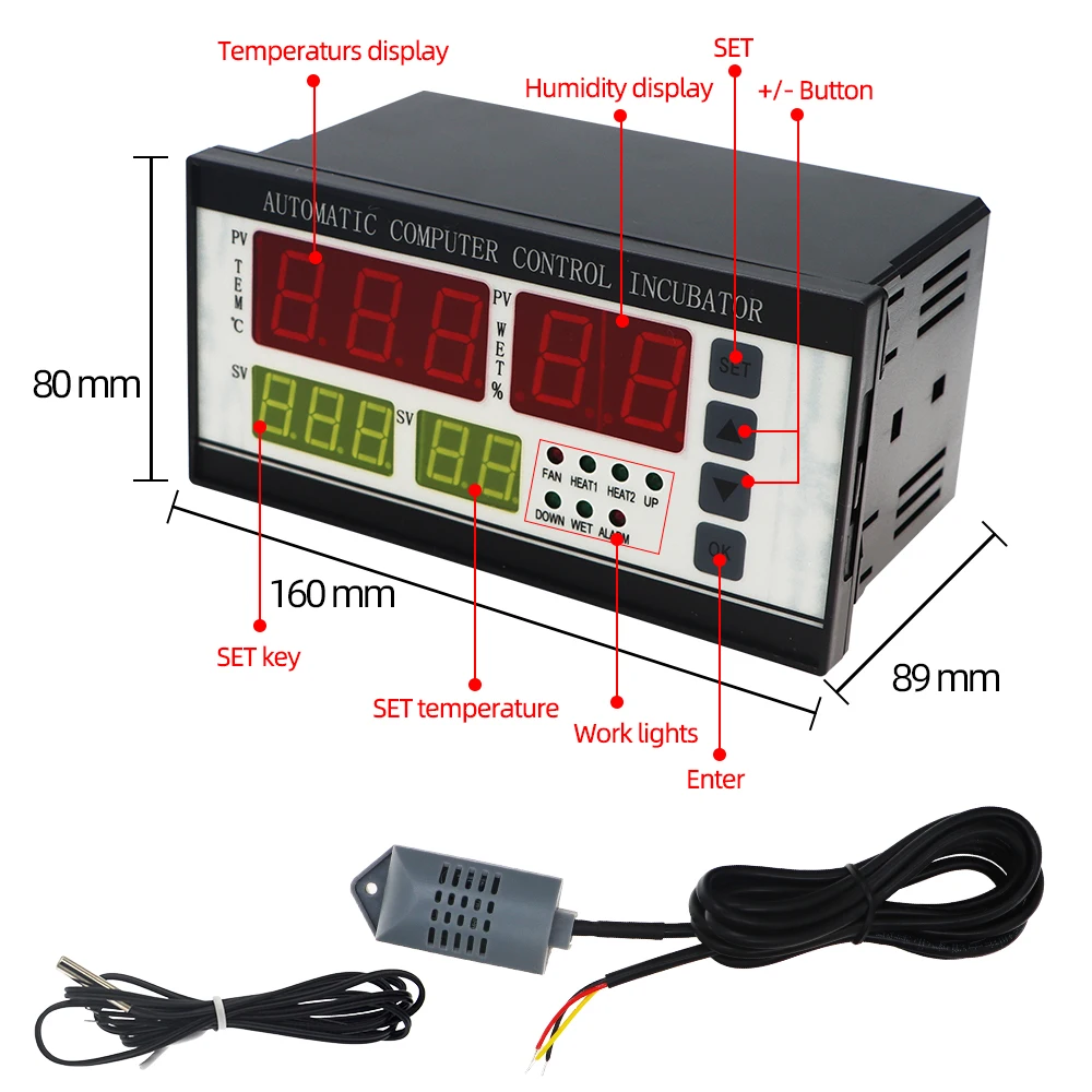 XM-18 Cyfrowy kontroler inkubatora do jaj Wielofunkcyjny termostat Sterowanie higromostatem z sondą czujnika temperatury i wilgotności