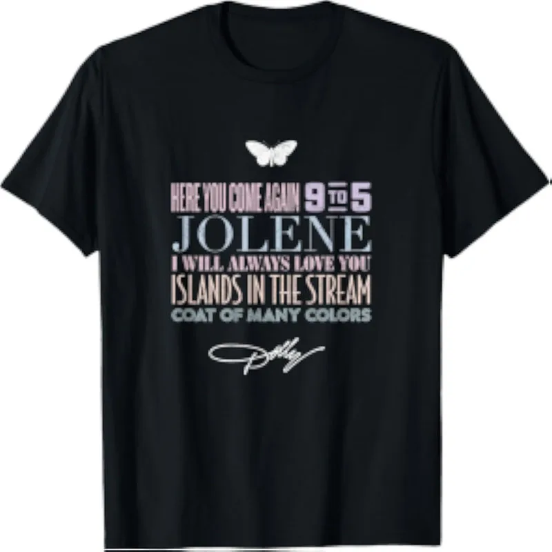 Men Women Dolly Parton Classic Song List Signature Tshirt Country Music Butterfly Print Short Sleeve Cotton Tee Tops