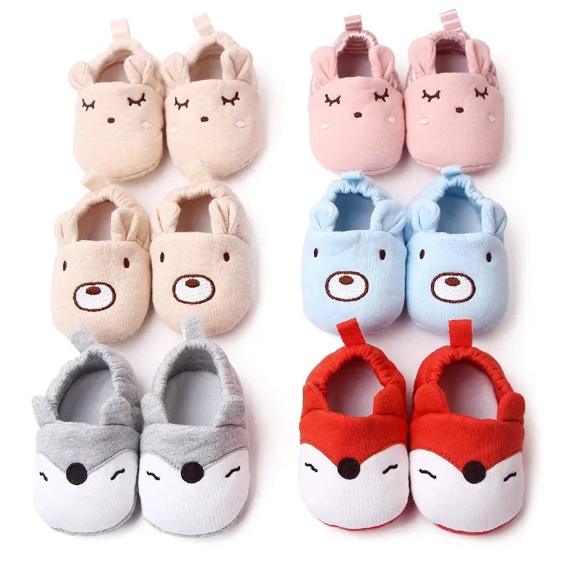 Cartoon Animal Pattern Newborn Baby Shoes Boys Girls 0-18M Slippers Soft Sole Non-slip Crib First Walker Spring Autumn Booties