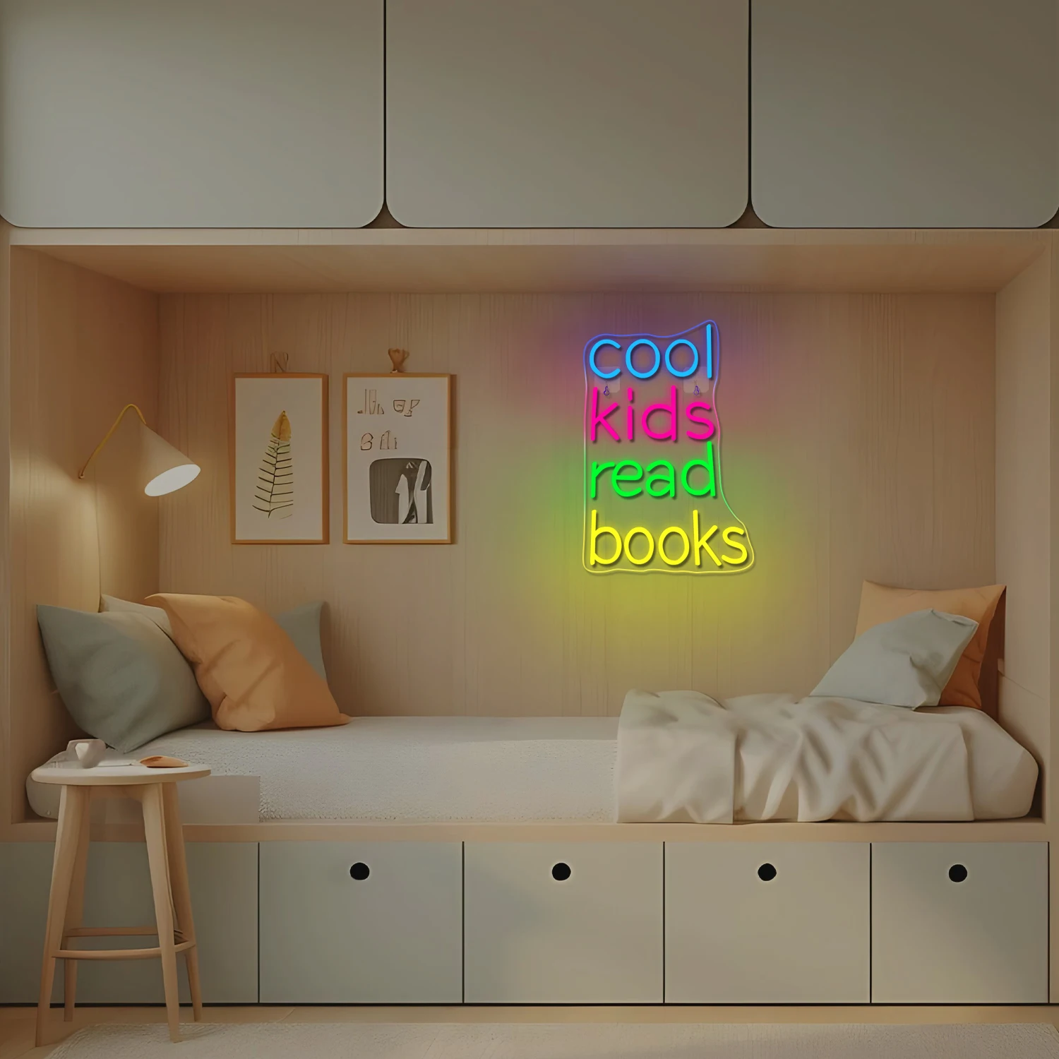 Cool Kids Read Books Neon Led Sign Art Letter Wall Light Up Sign Room Decoration For Kid's Bedroom Library Reading Club USB Lamp