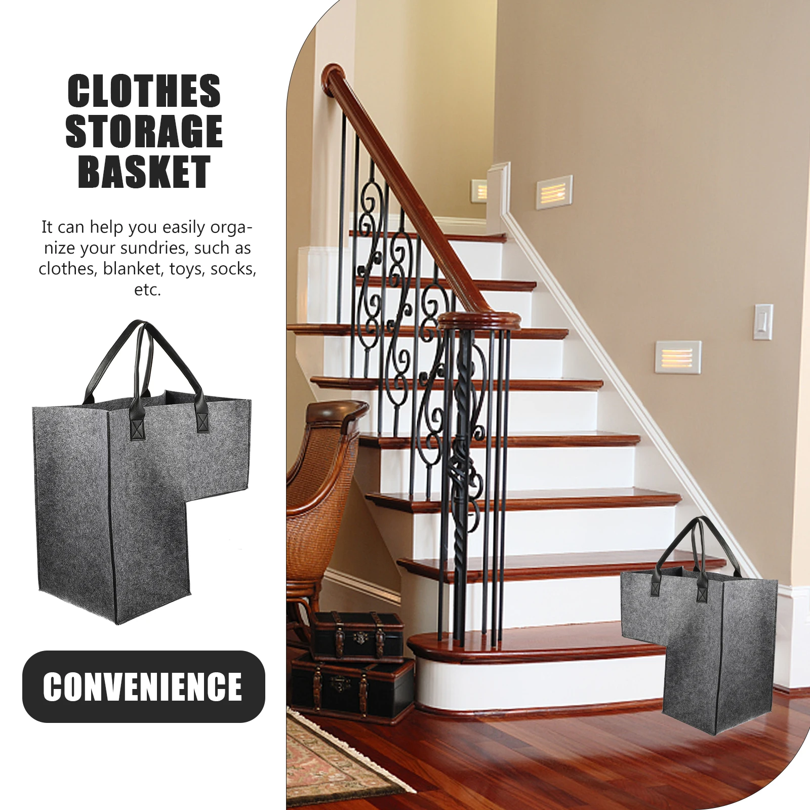 

2 Pcs Storage Basket Stairs Laundry Hamper Large Staircase Organizer Felt Baskets