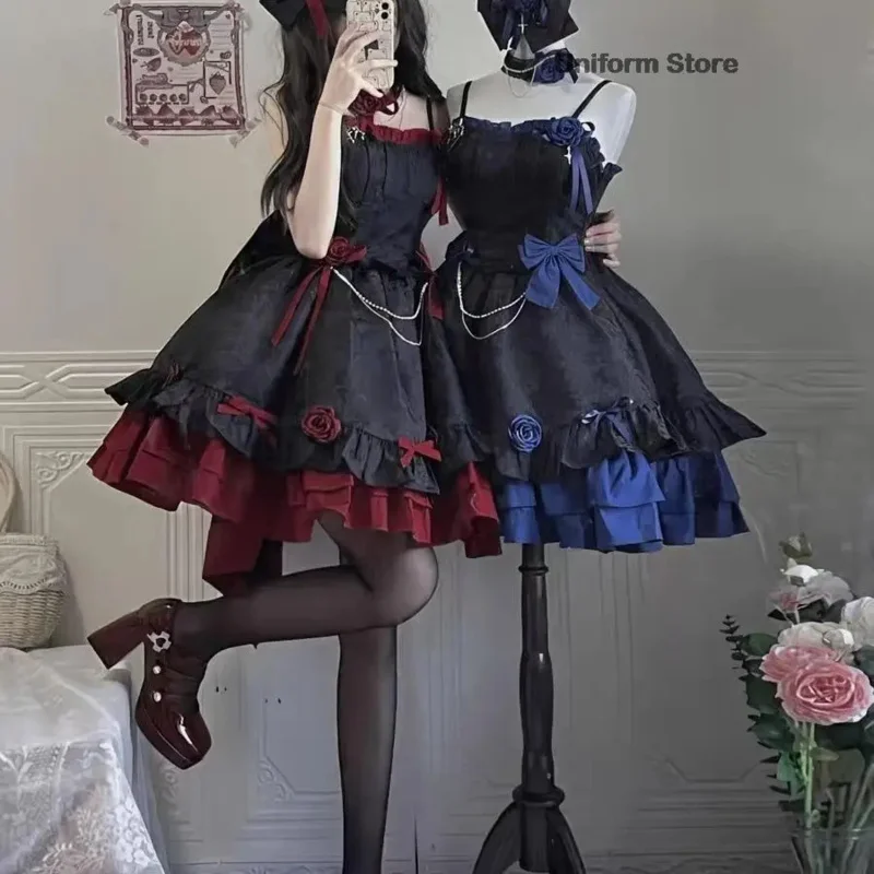 

Nene 2025 викторианский темно-готический костюм Лолиты Jsk, женский винтажный элегантный костюм с бантом и цветком розы, ремешок принцессы, косплей для девочек, сладкий чай