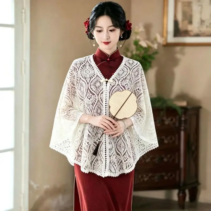 Mesh Lace Wrap Smock Cloak for Women for Portrait and Stage Styling Looks 6XDA