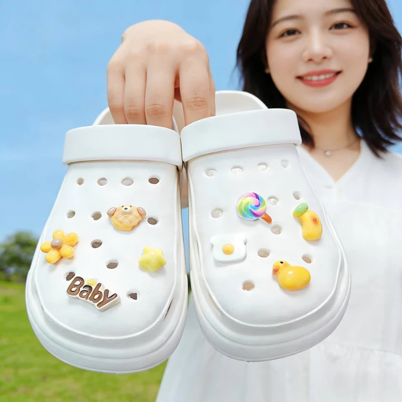 8PCS Cute Duckling Shoe Charms DIY Cartoon Handmade Garden Shoe Decorations for Girls Quality Designer Charms Gift