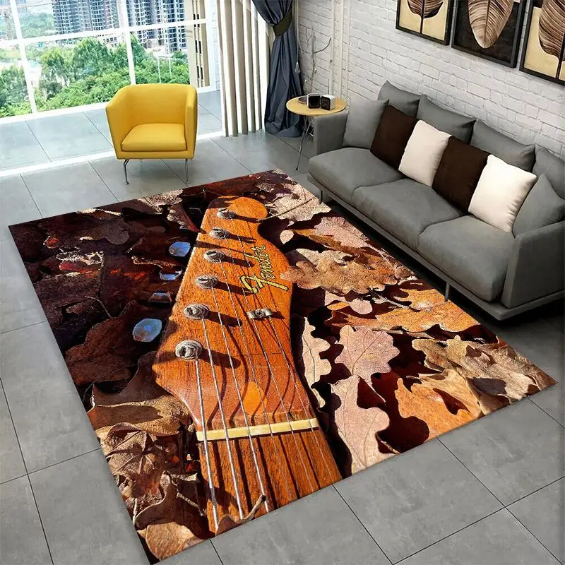 Retro Fender Guitar Logo Instruments Music Non-Slip Area Rug for Living Room,Bedroom,Playroom,Carpet Floor Mat Home Decor Rug