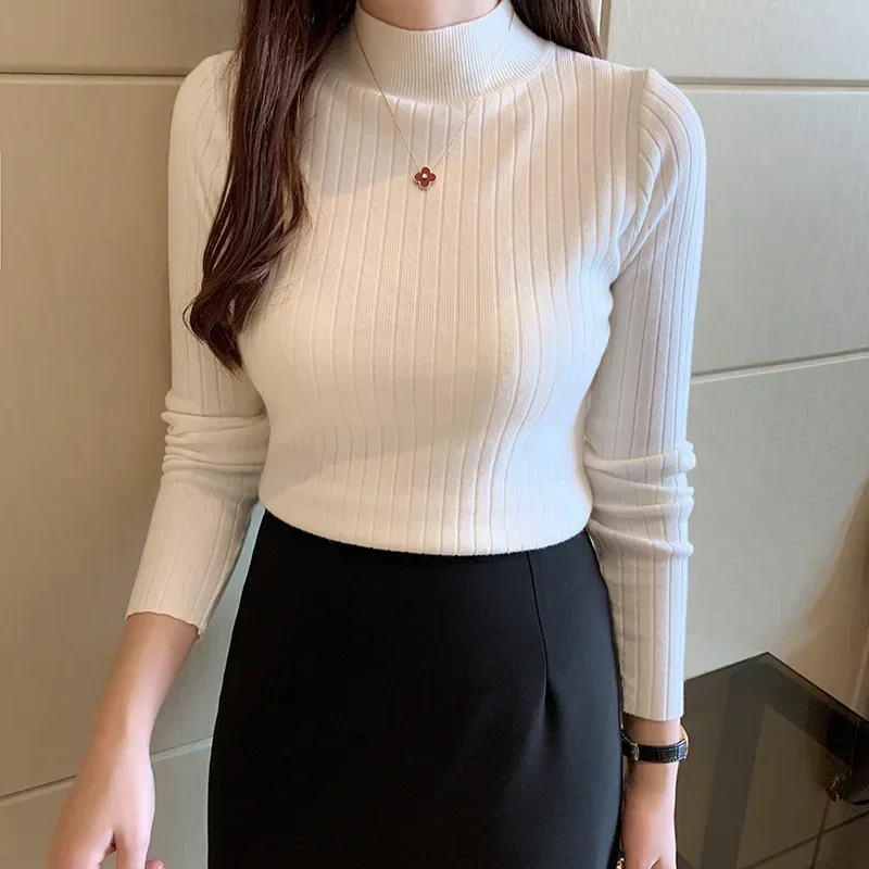 

2024 Autumn and winter new knitted sweater women's half turtleneck solid color base shirt to wear foreign style long sleeve top