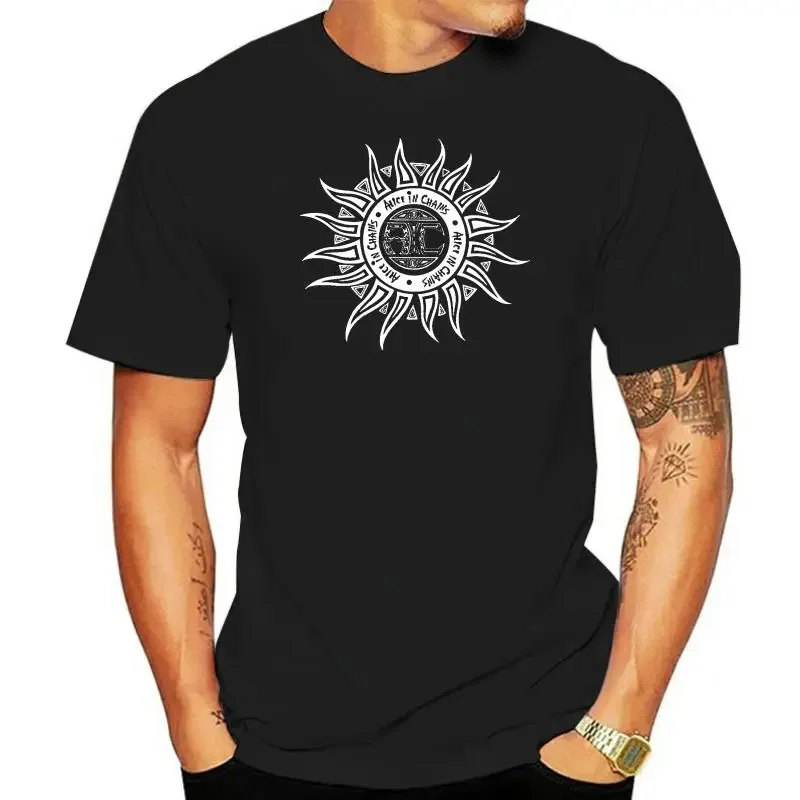 Bawełniane koszule 2024 ALICE IN CHAINS SUN LOGO GRUNGE SEATTLE ALTERNATIVE NOWY CZARNY T-SHIRT Letni styl Odzież codzienna