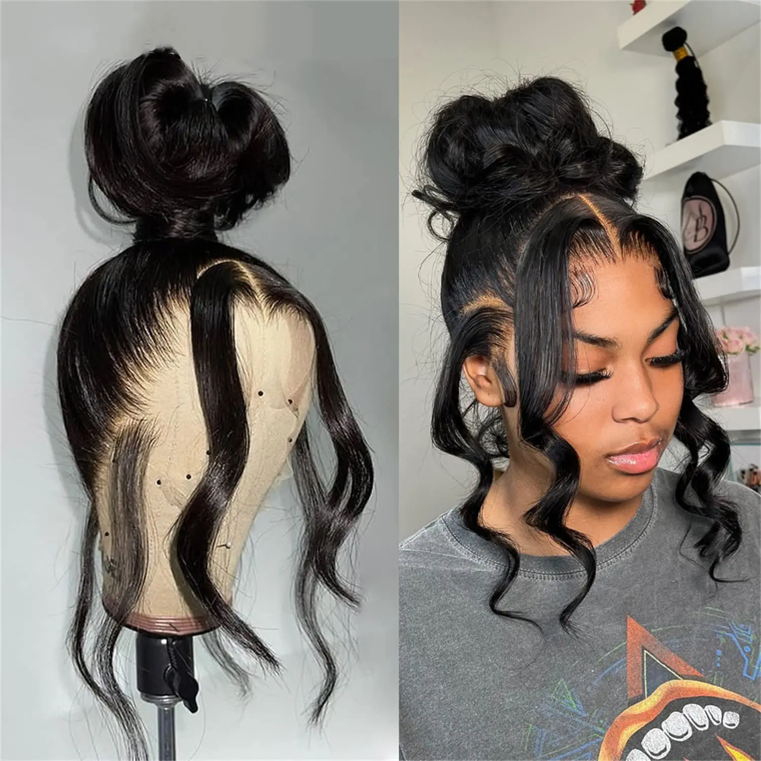 Peluca de cabello humano con encaje Frontal para mujeres negras, postizo de encaje Frontal transparente de 6x4, 18 y 28 pulgadas, predesplumada