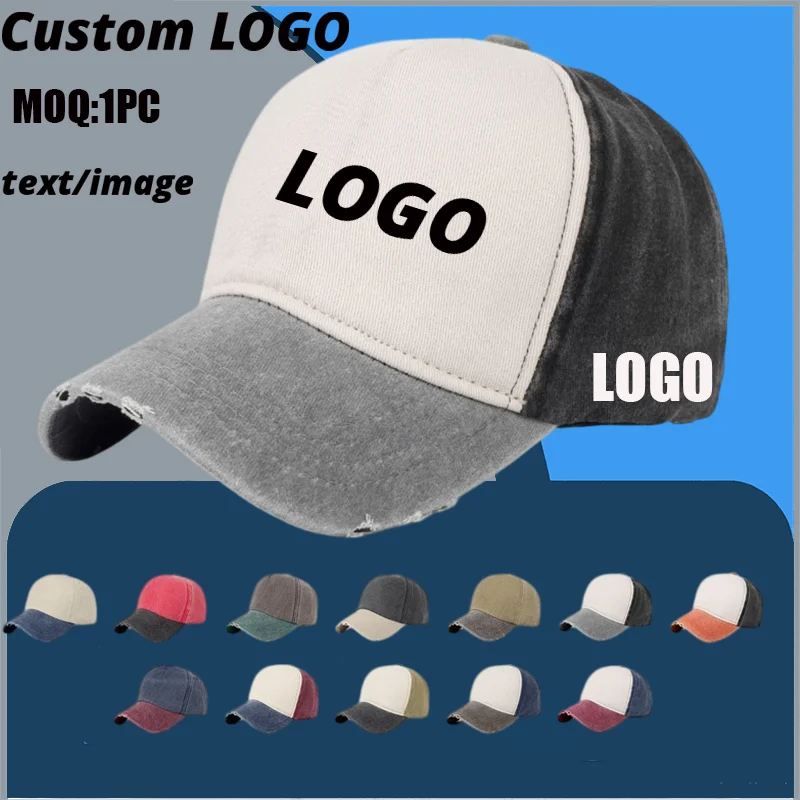 Gorras de Béisbol de Cinco Paneles con Bloques de Color y Logotipo Personalizado, Gorras Trucker Desgastadas, Gorras de Protección Solar para Hombres y Mujeres