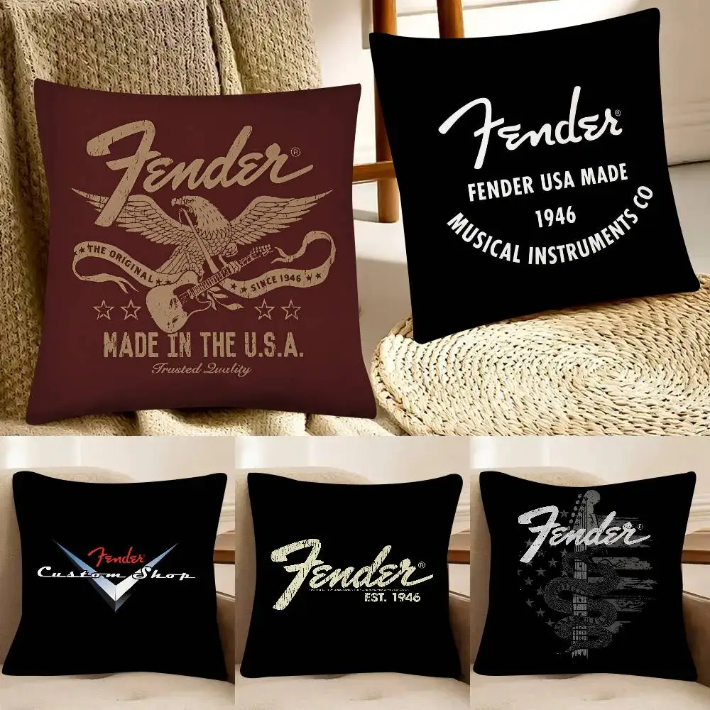 F-Fender Musical Instrument Guitar Pillow Case Fashion Square Pillowcase Bedroom Sofa Room Ins Decoration Leisure