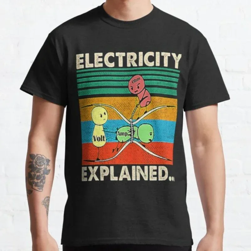 Men Clothing Electricity Explained - Ohm's Law Version2 Graphic Tshirts Summer Fashion Men Cartoon T Shirt Kawaii Clothes new