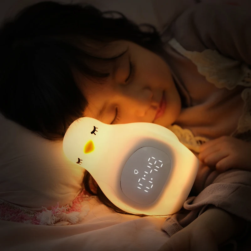 F2 Silicone LED Night light Alarm Clock digital kids sleep Built In USB Rechargeable Battery Lighting Cute Penguin Night Lamp