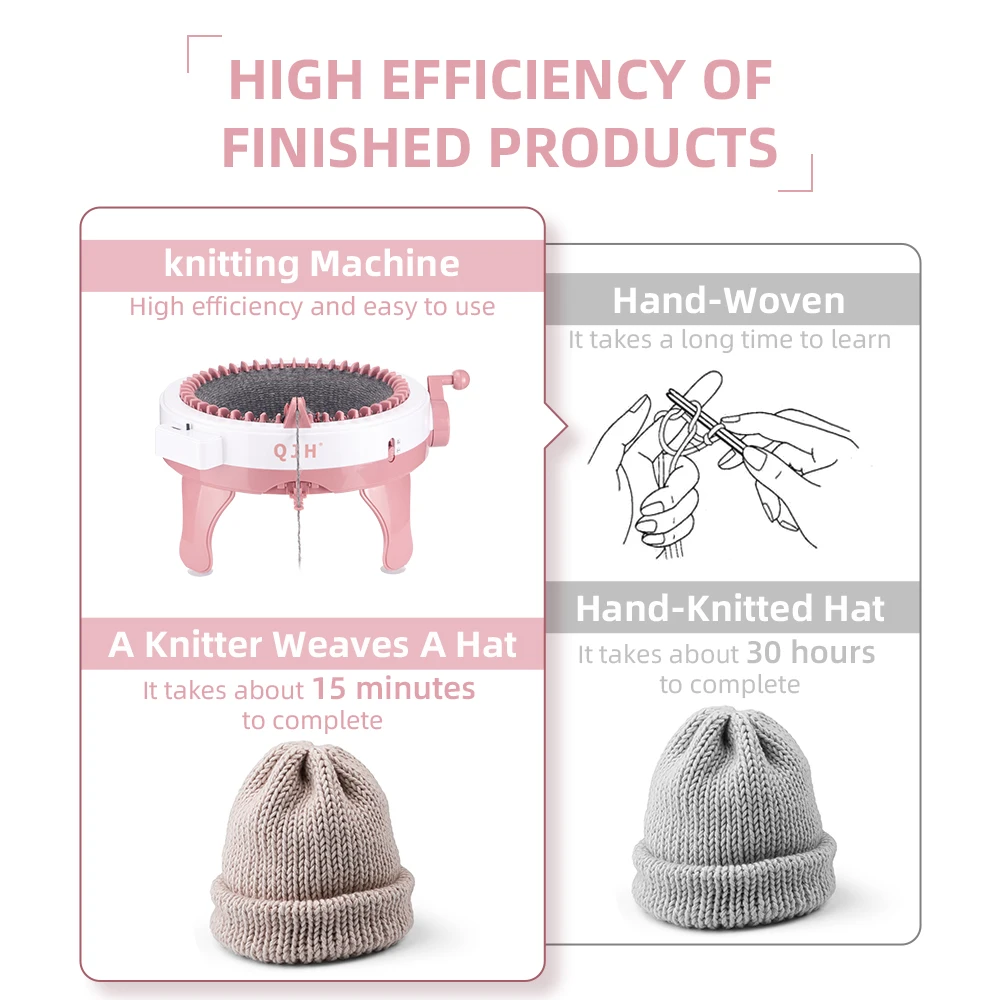 QJH Knitting Machine Kit, 48 Needles Smart Weaving Loom Round Spinning, Knitting Board Rotating Double Loom for Adults Or Kids
