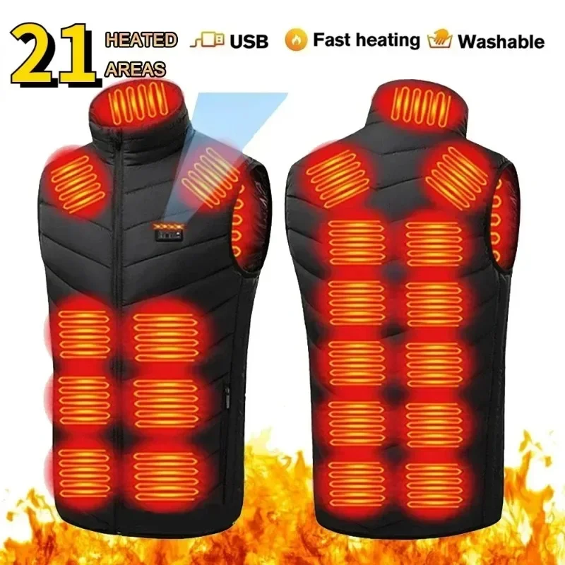 Jaket Petualangan COMXZ 21 Zona Pemanas Termal Pria Musim Dingin Bertenaga USB Mantel Hangat untuk Berkemah 2025 Ski Rompi Ringan Berbahan Down
