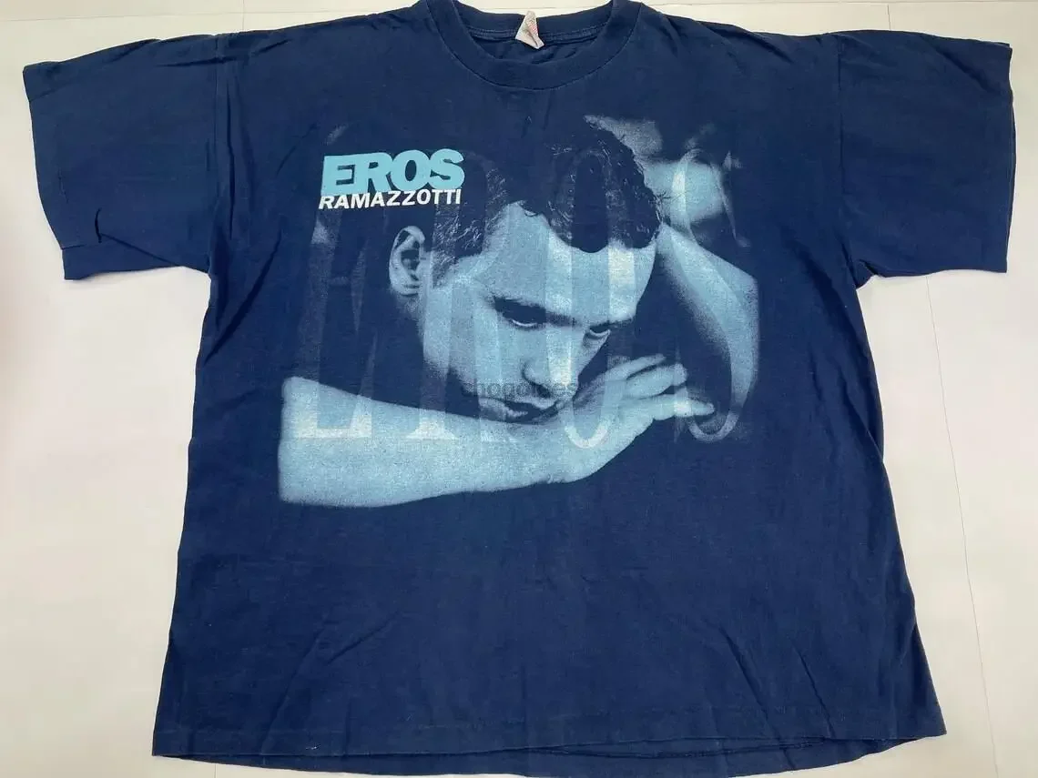 Eros Ramazzotti T-shirt vintage blue 1998 Eros World Tour Concert Band Shirt 90s music 1990s Italian pop rock mens size XXL 2XL