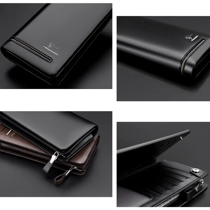 Men's PU Leather Wallet Clutch with Zipper Versatile Mobile Moneybag Handbag Soft  Wrist Bags for Casual Use